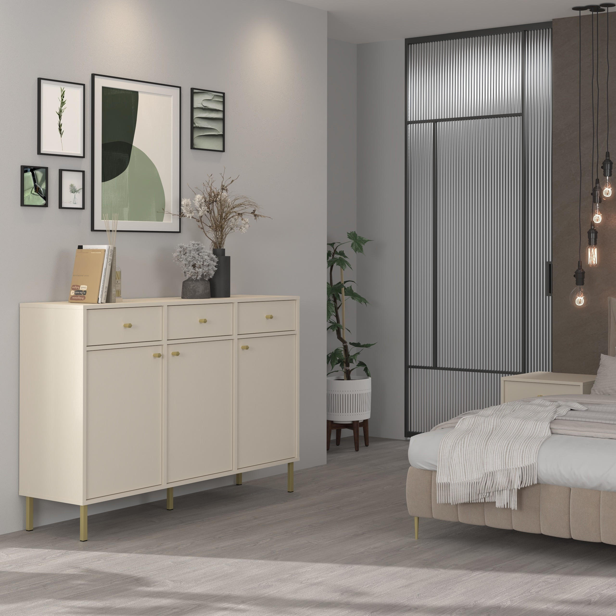 KOMMODE TORINO 125/95/41 cm mit 3 Schubladen 3 Türen Beige - Beige, Holzwerkstoff (125/95/41cm) - MASSENO