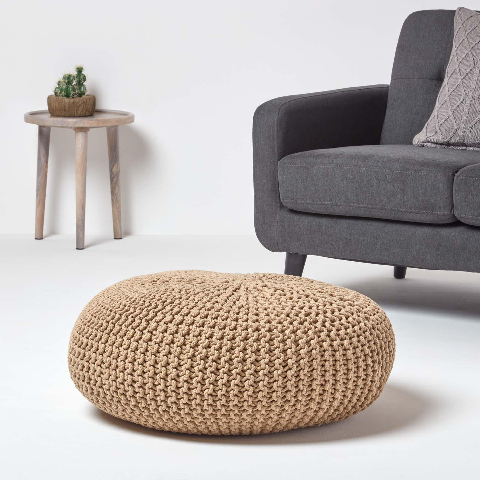 STRICK-POUF beige, Bodenkissen rund 70/70/23 cm - Beige, Textil (70/23/70cm) - Homescapes