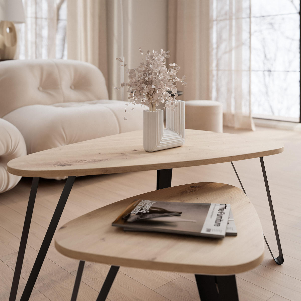 SATZTISCH NOA Stahlgestell, Freiform, Schwarz / Artisan-Eiche - Schwarz/Eiche Artisan, Holzwerkstoff (94/60/42cm) - Idohome
