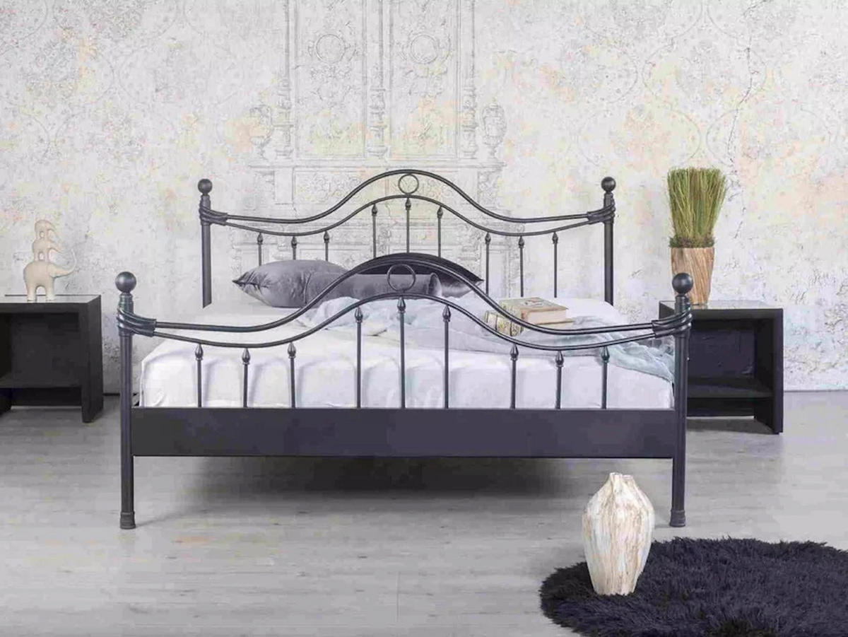 METALLBETT Lorena / 160 x 220 cm / schwarz-silber gewischt - Silberfarben/Schwarz, Metall (160/220cm) - BED BOX