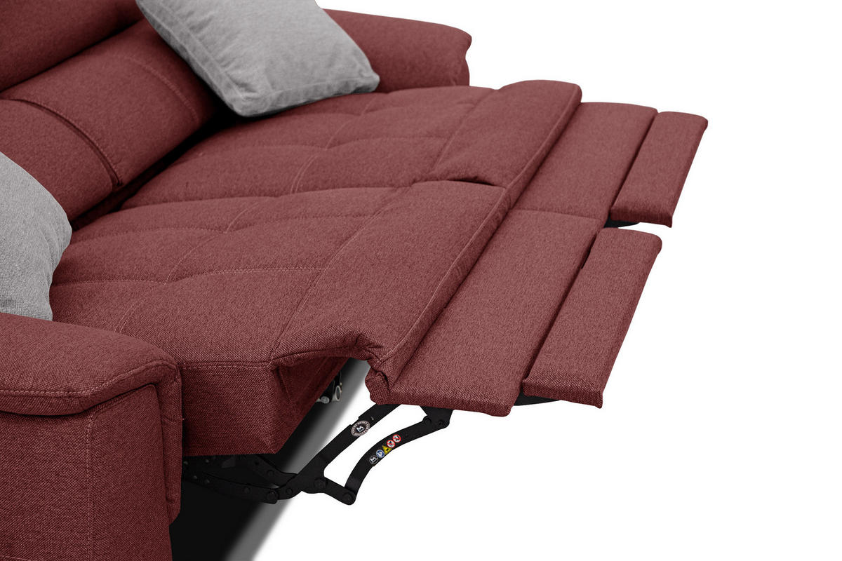 SOFA PLAUEN 3-Sitzer mit 2 Relaxfunktionen, bordeaux - Bordeaux/Silberfarben, Holzwerkstoff/Textil (214/83/105cm) - Courtois Laville