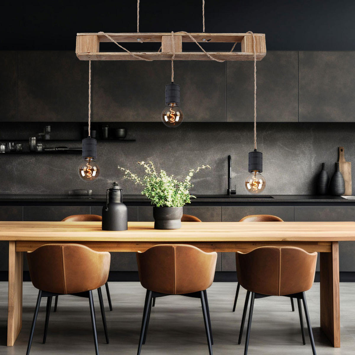 HÄNGELEUCHTE Joelle Schwarz Holzoptik - Schwarz, Holz (83/10/120cm) - Globo Lighting