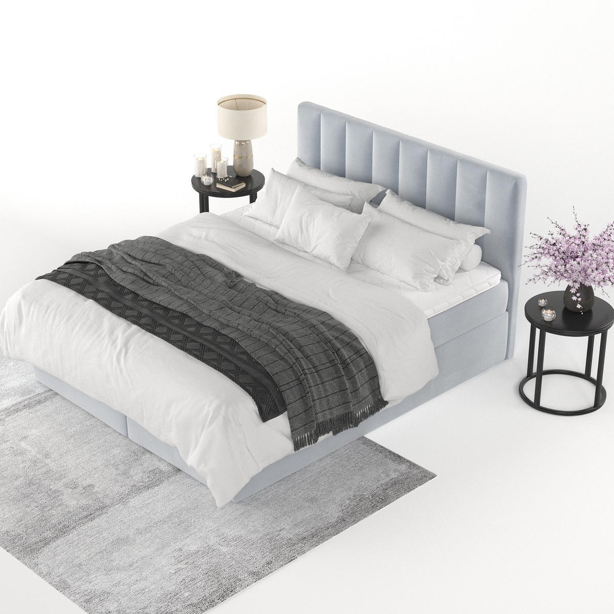 BOXBETT Lusso 200/200 cm Hellgrau im Paros Stoff - Hellgrau/Schwarz, Holz/Holzwerkstoff (200/200cm) - AltaBeds