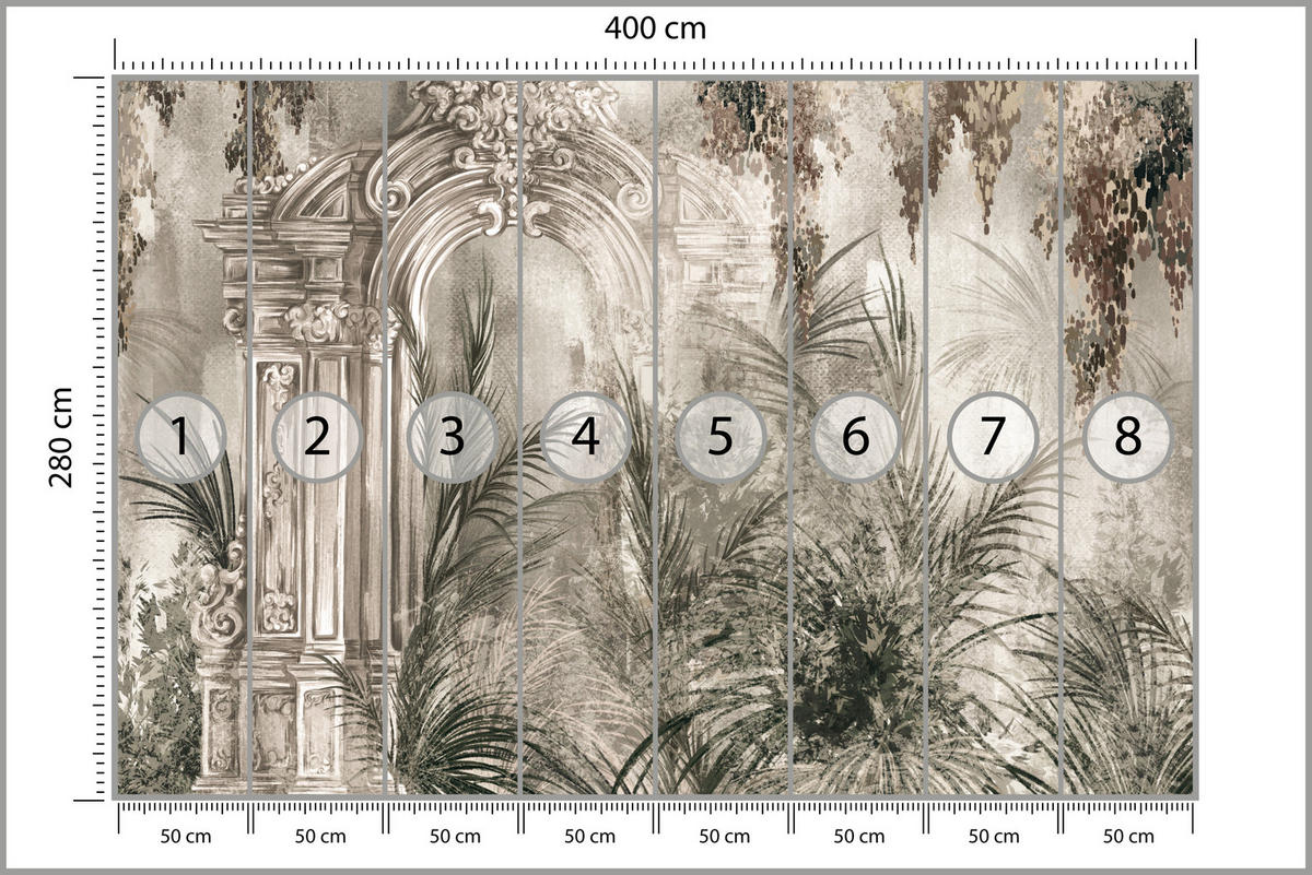 FOTOTAPETE für Wohnzimmer Kolumnen Tropen Pflanzen Palmen Natur 400x280 - Beige, Papier (400/280cm) - Muralo