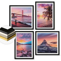 WANDBILDER 4er-Set - 50x50 cm & 40x60 cm Schwarzer Rahmen - Sonnenuntergangsbrücke Landschaft - Schwarz, Kunststoff (50/50cm) - ArtPrintCave