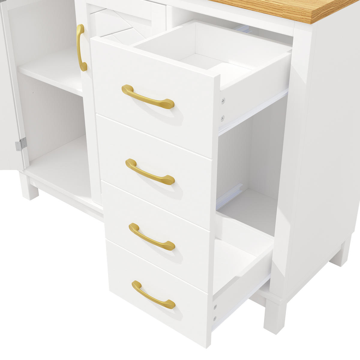 HIGHBOARD in Weiß Küchenschrank mit LED-Beleuchtung und Schubladen für Küche und Wohnzimmer, B105.5/T40/H180 cm - Weiß, Glas/Holzwerkstoff (105.5/180/40cm) - STILVORA