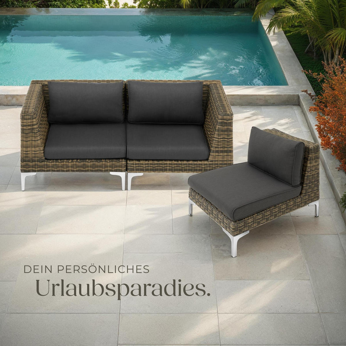 GARTEN-LOUNGE-SET Villanova,kein Aufbau,anthrazit-meliert - Anthrazit, Kunststoff - tectake