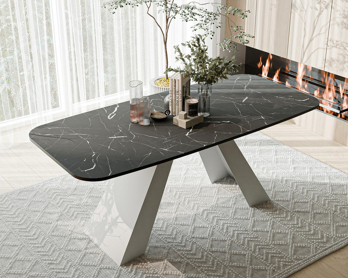 AUSZIEHTISCH ZENITH 160/90/76 cm mit Metallgestell, Weiß / Grau - Weiß/Grau, Holzwerkstoff/Metall (90/160/76cm) - Idohome