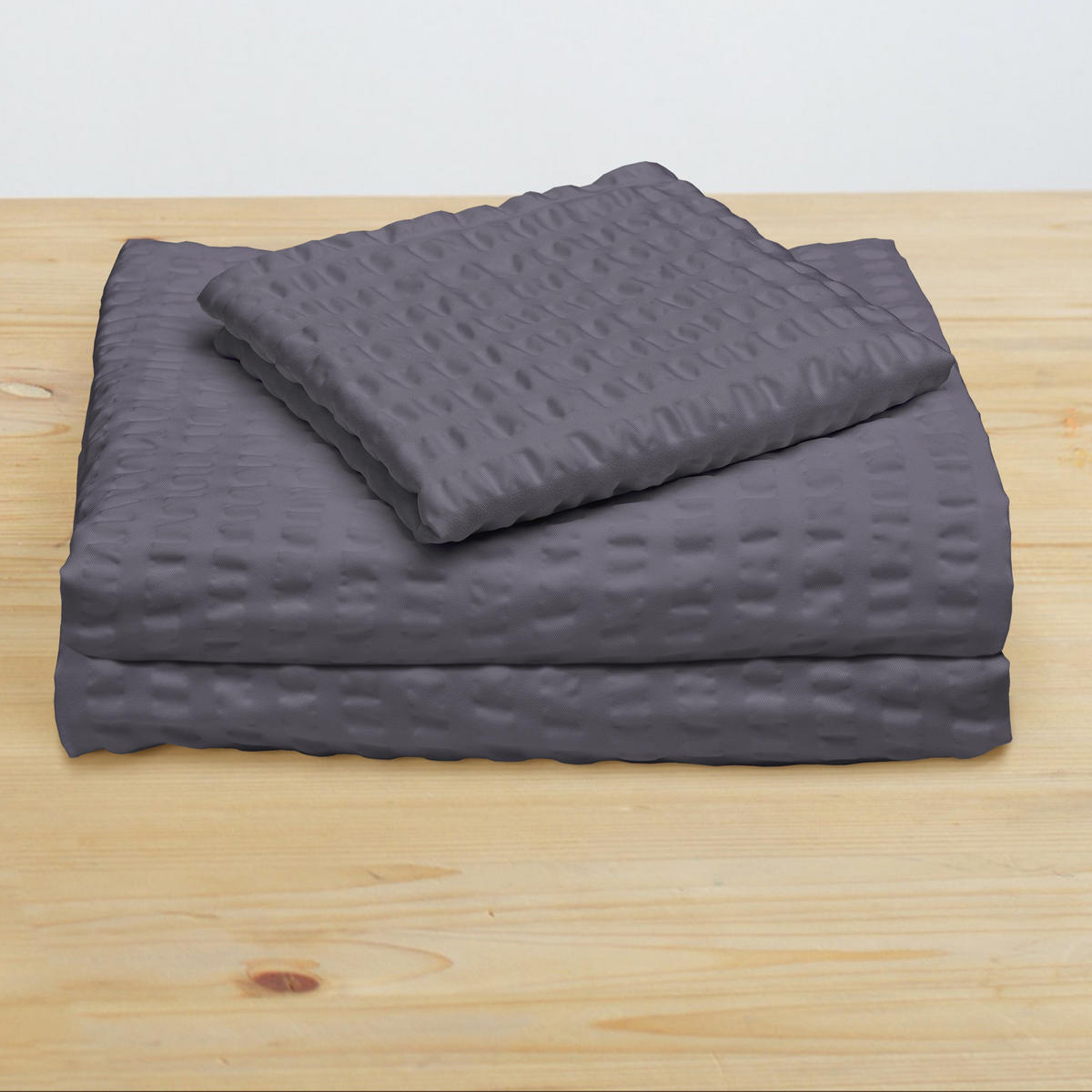 BETTWÄSCHE Meline 135/200 cm + Kissenbezug 40/80 cm Anthrazit Seersucker - Anthrazit, Textil (40/80cm) - Beautissu 