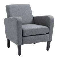 SESSEL 66/72/74 cm in Hellgrau mit Leinenoptik und Holzfüßen - Hellgrau, Textil (72/74/66cm) - Flora Grace