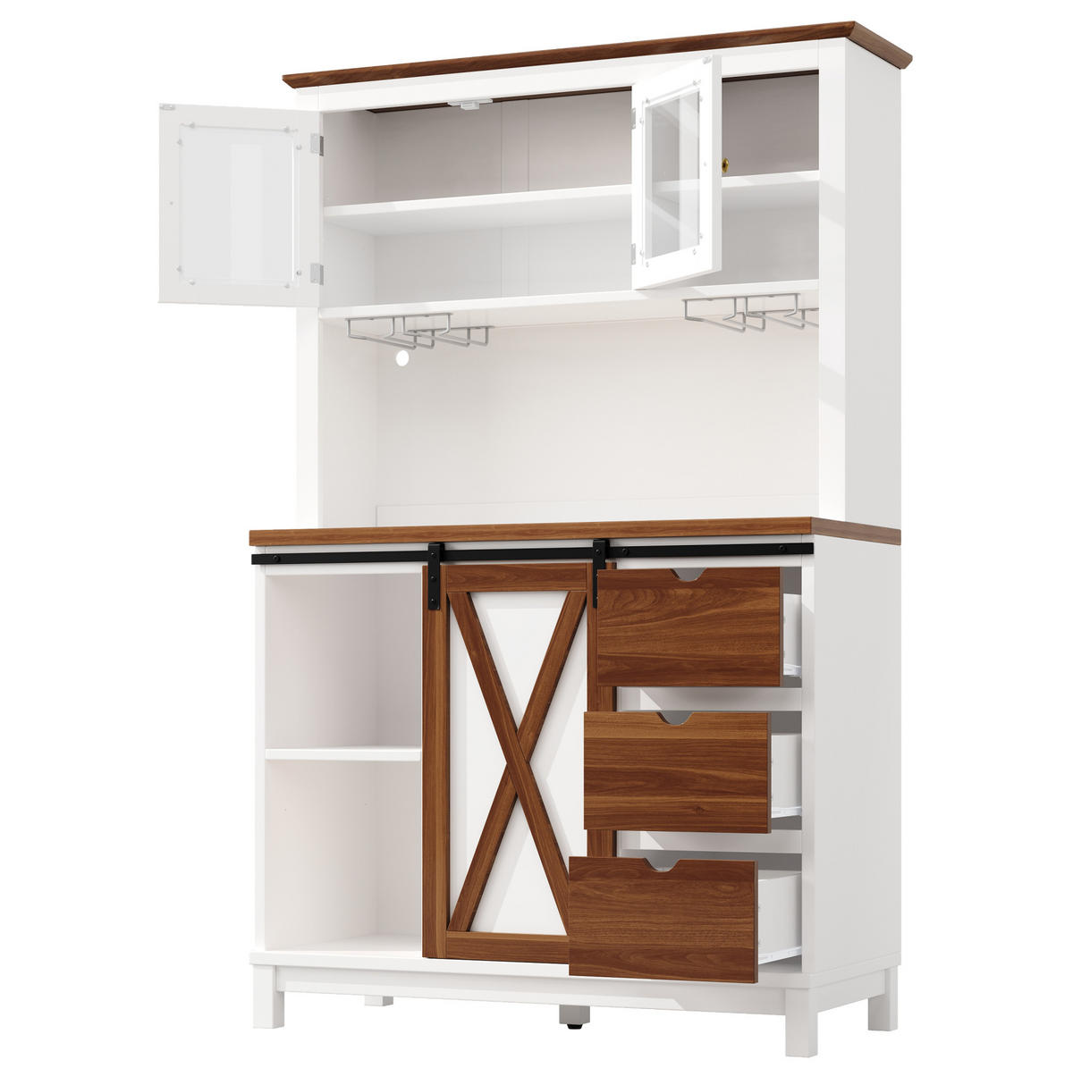 BUFFETSCHRANK 104/40/180 cm mit LED-Beleuchtung, App-Steuerung und Schiebetür mit Glasfront, Weiß - Weiß, Glas (104/180/40cm) - Redom