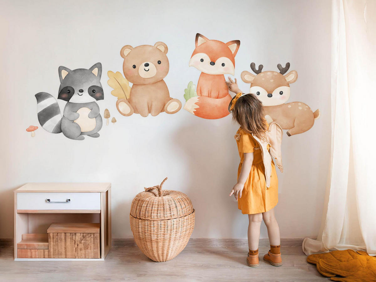 WANDAUFKLEBER 100x127cm - Waldtiere - Multicolor, Kunststoff (100/127/0.1cm) - Wallfluent