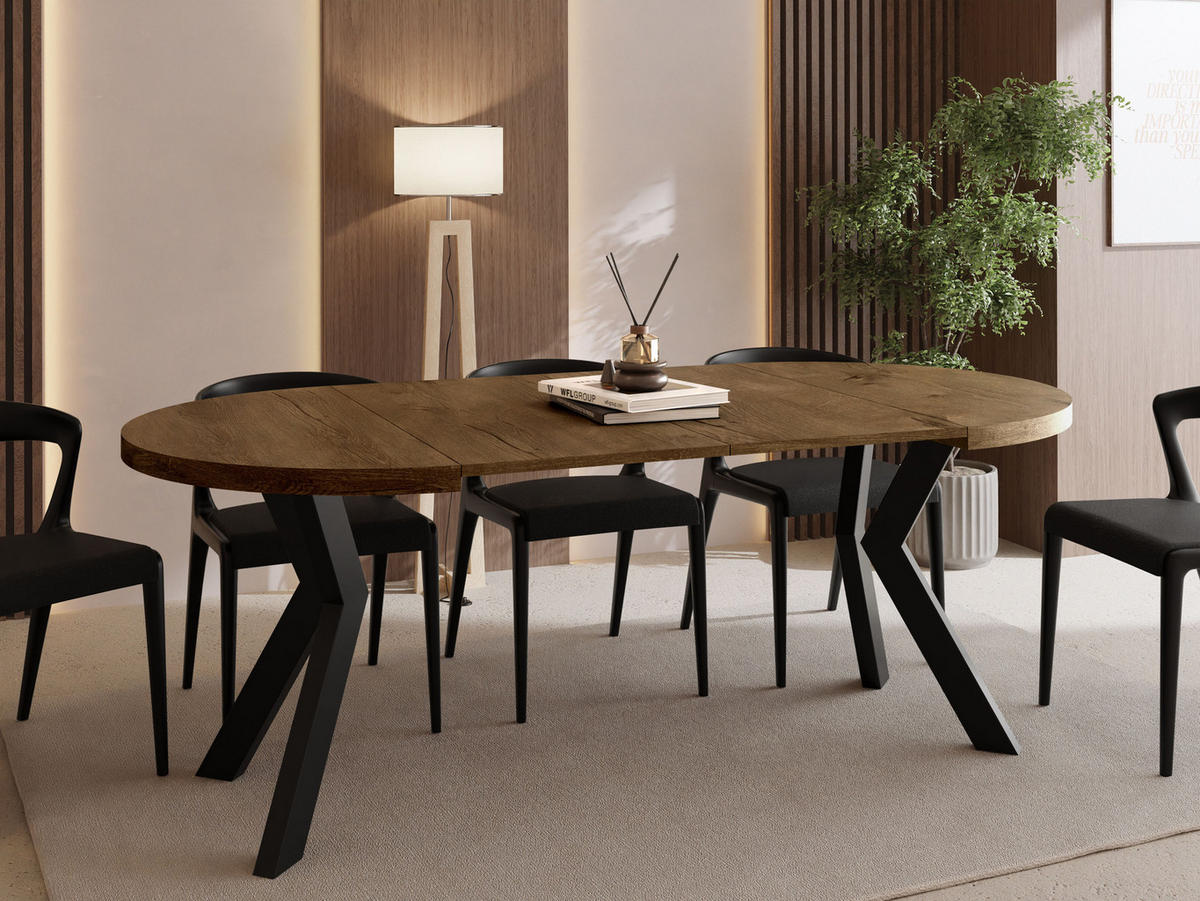 ESSTISCH Savio rund ausziehbar verlängerbar XXL, Eiche Braun Rustikal 100-300/100/77 cm - Alteiche/Schwarz, Holz/Holzwerkstoff (100/100/77cm) - WFL GROUP