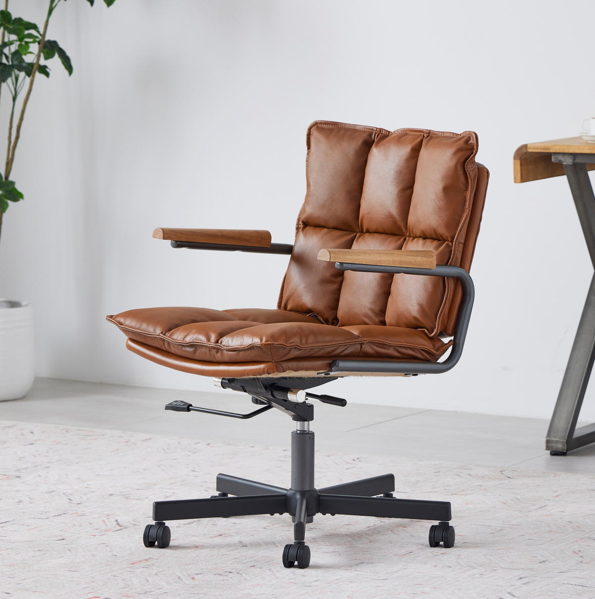 BÜROSTUHL in Braun 46x65x72 cm aus Leder mit Höhenverstellung und Drehfunktion - Braun, Leder (65/72/46cm) - IVMEU