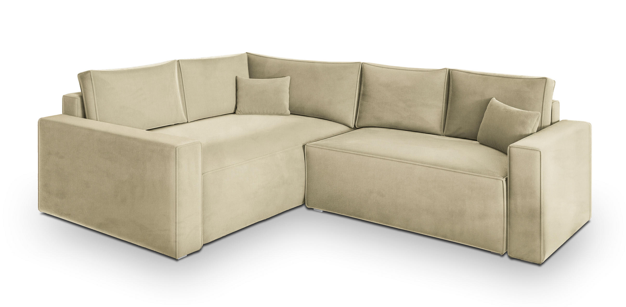 ECKSOFA ERONIS L-S Creme Velours-Stoff mit Schlaffunktion - Creme, Holz (265/194cm) - MASSENO