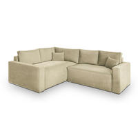 ECKSOFA ERONIS L-S Creme Velours-Stoff mit Schlaffunktion - Creme, Holz (265/194cm) - MASSENO