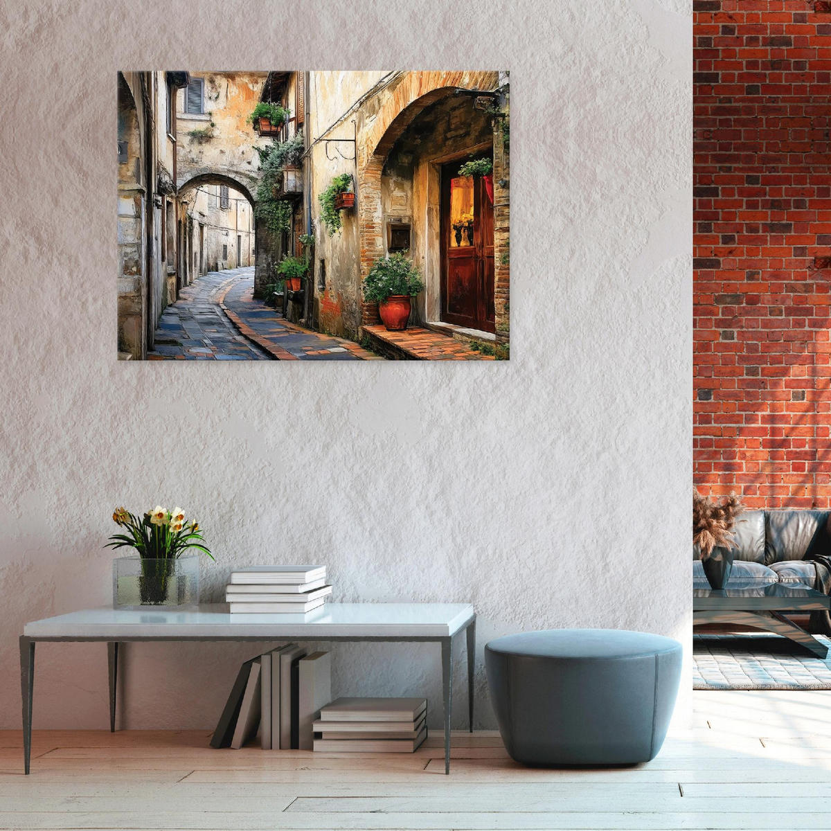 LEINWANDBILD Gasse Toskana Stadt Modern Wohnzimmer 60x40 - Multicolor, Holzwerkstoff (60/40cm) - Wallarena