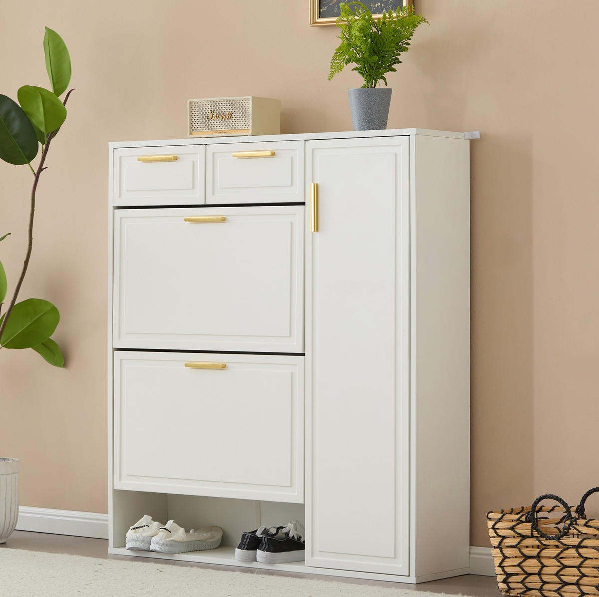 SCHUHSCHRANK 95/107,5/24 cm Weiß aus Spanplatte mit verstellbaren Regalen - Weiß, Holzwerkstoff (95/107/24cm) - OKMYHOME