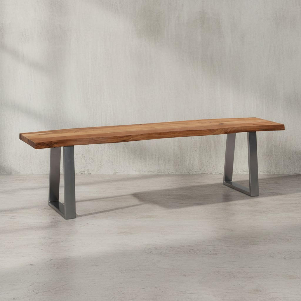 ESSZIMMERBANK Massivholz Metall Baumkante Chromgestell, Akazie 120x40x46 cm - Silberfarben/Braun, Holz/Metall (120/46/40cm) - KADIMA DESIGN