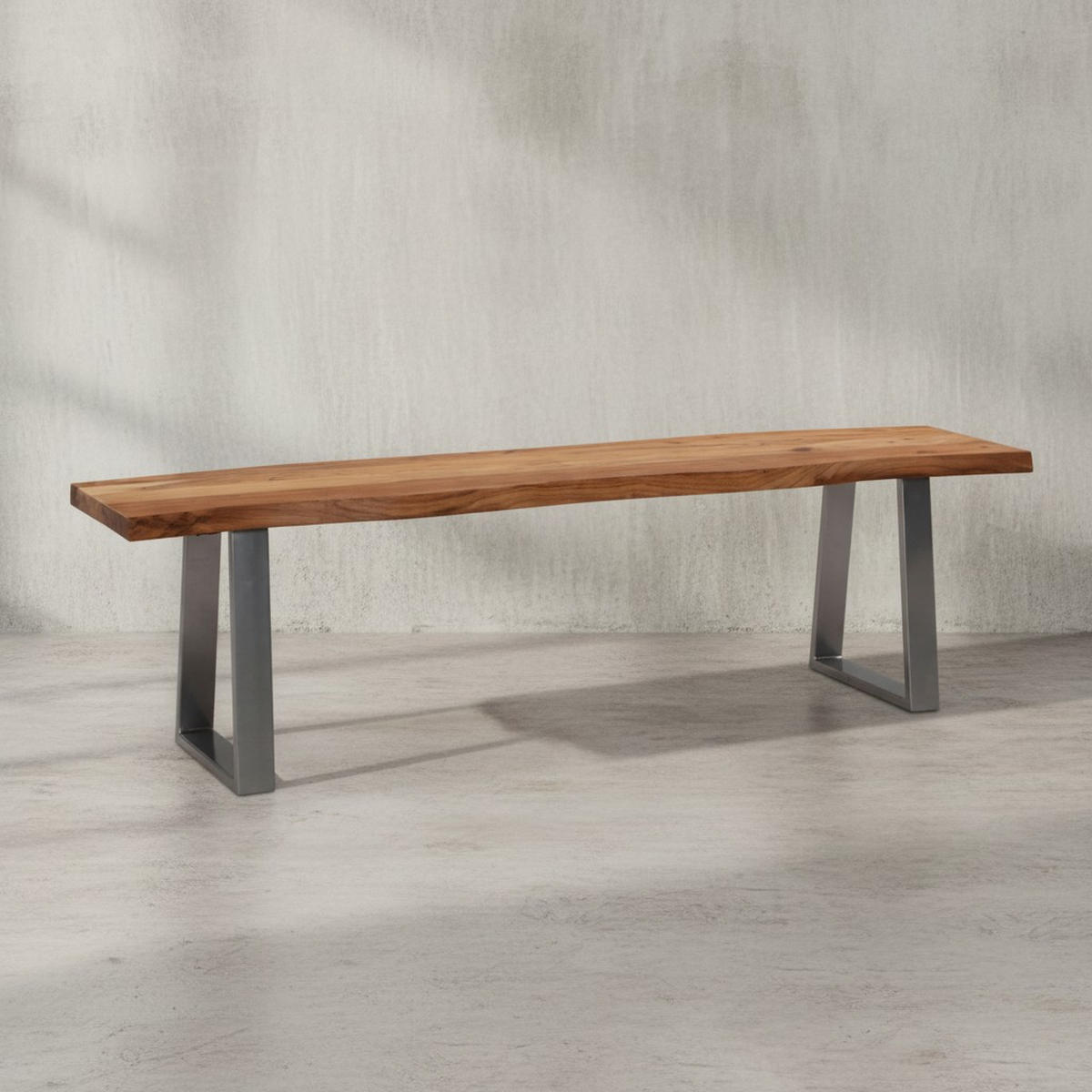 ESSZIMMERBANK Massivholz Metall Baumkante Chromgestell, Akazie 140x40x46 cm - Silberfarben/Braun, Holz/Metall (140/46/40cm) - KADIMA DESIGN