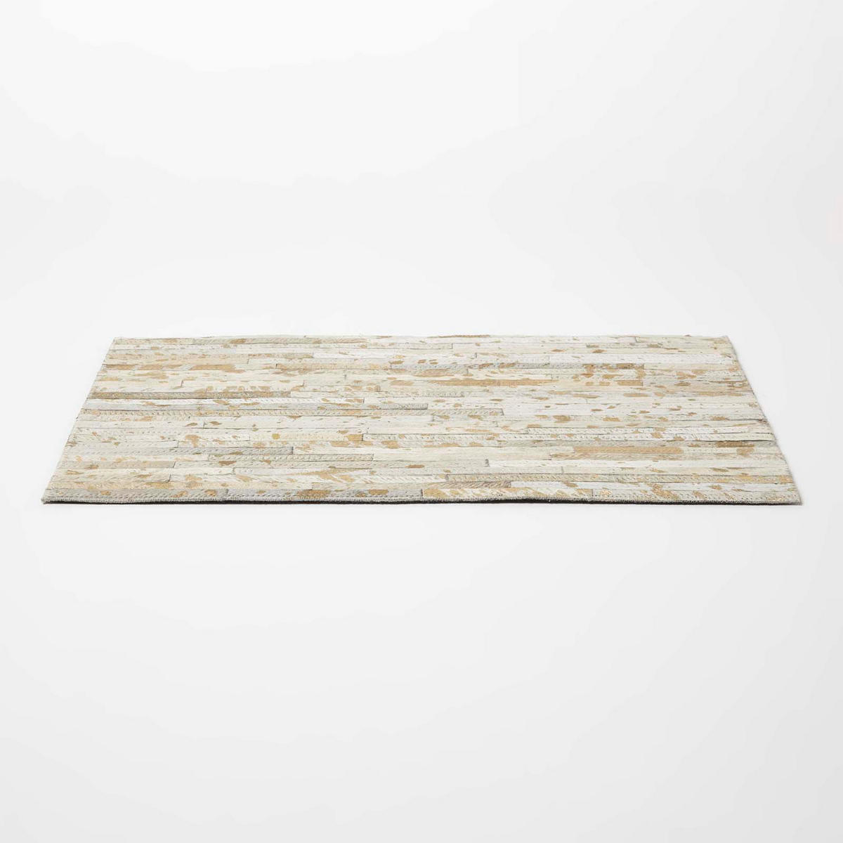 TISCHSET 4er-Set grau-gold, Patchwork-Streifen, Fell & Leder, 30/46 cm - Grau, Leder (30/46cm) - Homescapes