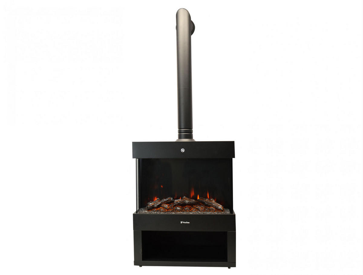 ELEKTROKAMIN Schwarz Bodenmodell mit integrierter Heizung 1800 W - Schwarz, Glas (60/74/30cm) - Purline