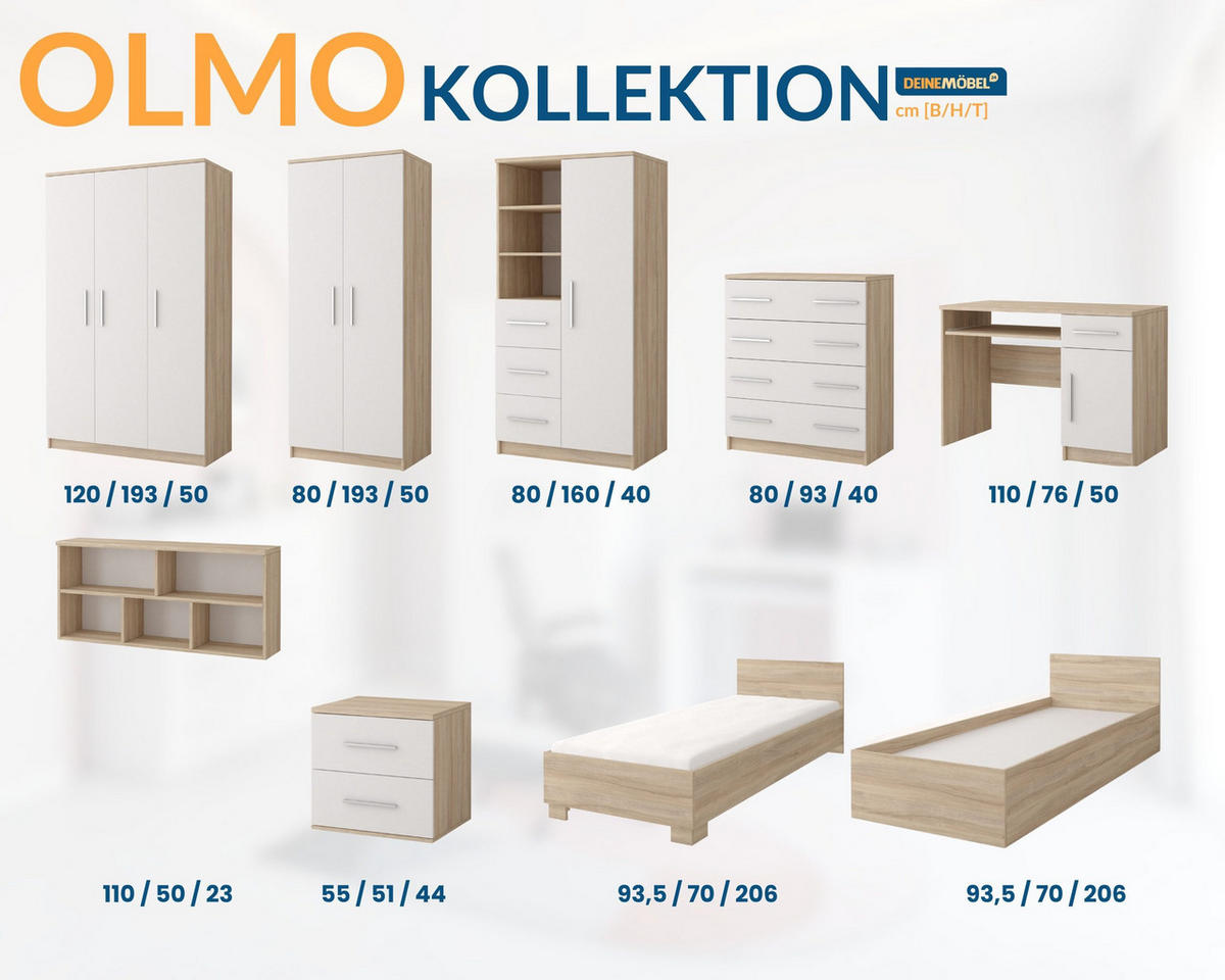 KINDERKLEIDERSCHRANK OLMO 06 80/50/192 Weiß/Sonoma Eiche - Weiß/Sonoma Eiche, Holzwerkstoff (80/192/50cm) - Deine Möbel 24