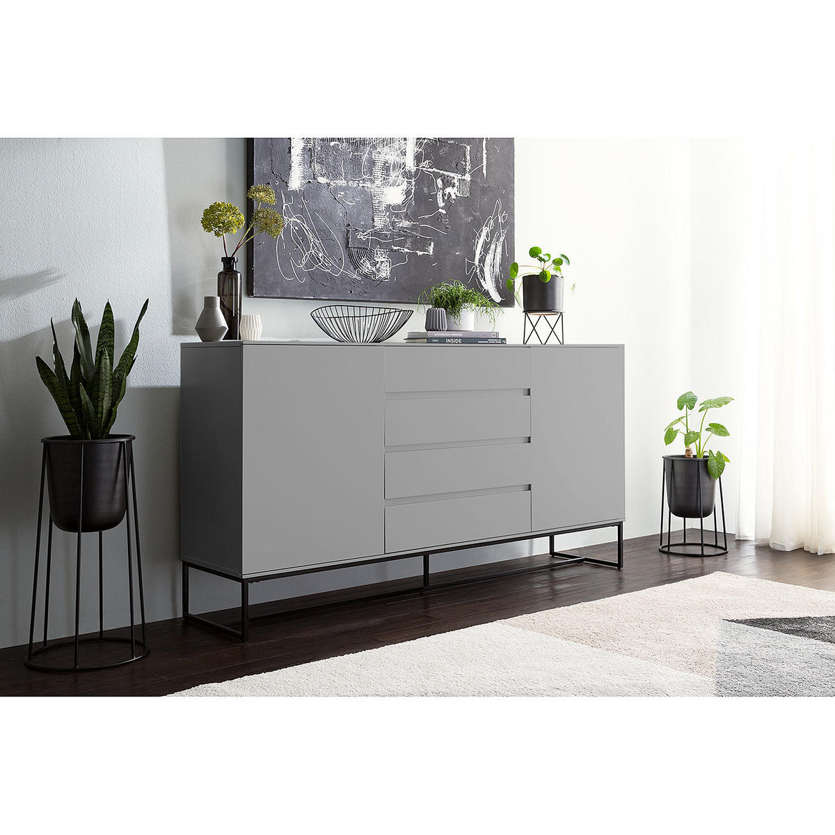 SIDEBOARD - Grau, Holzwerkstoff (165/86/40cm) - home24