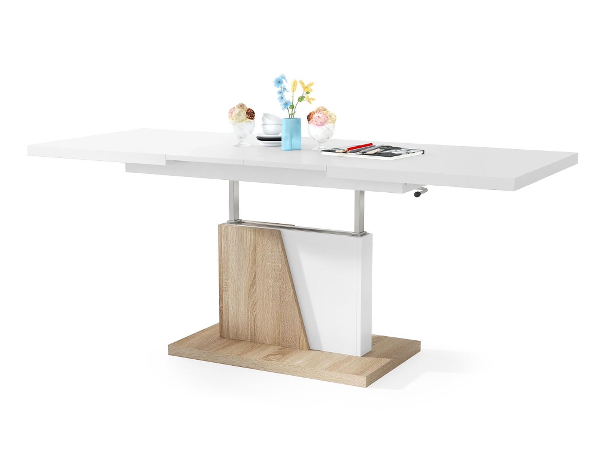 COUCHTISCH rechteckig Weiß matt Sonoma ausziehbar höhenverstellbar - Weiß/Sonoma Eiche, Holzwerkstoff (70/120/60cm) - designimpex