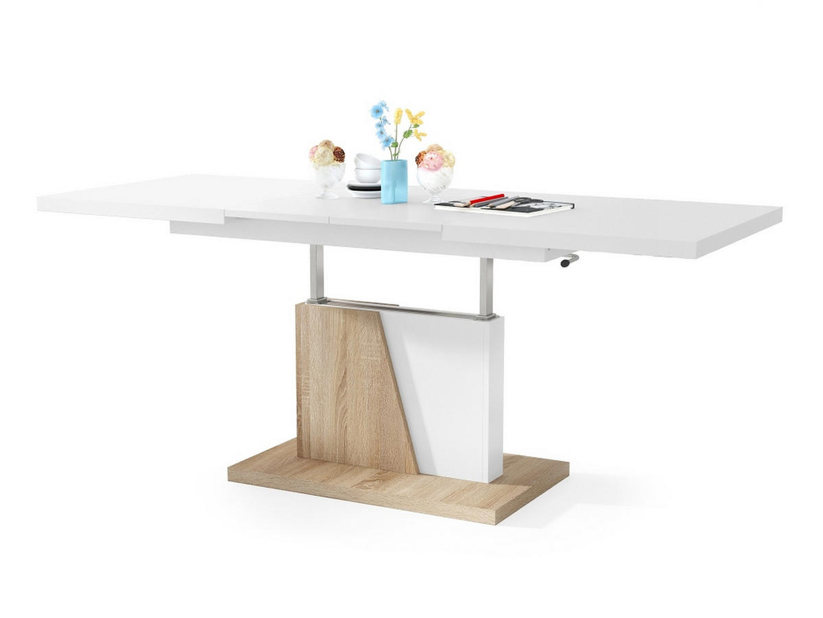 COUCHTISCH rechteckig Weiß matt Sonoma ausziehbar höhenverstellbar - Weiß/Sonoma Eiche, Holzwerkstoff (70/120/60cm) - designimpex