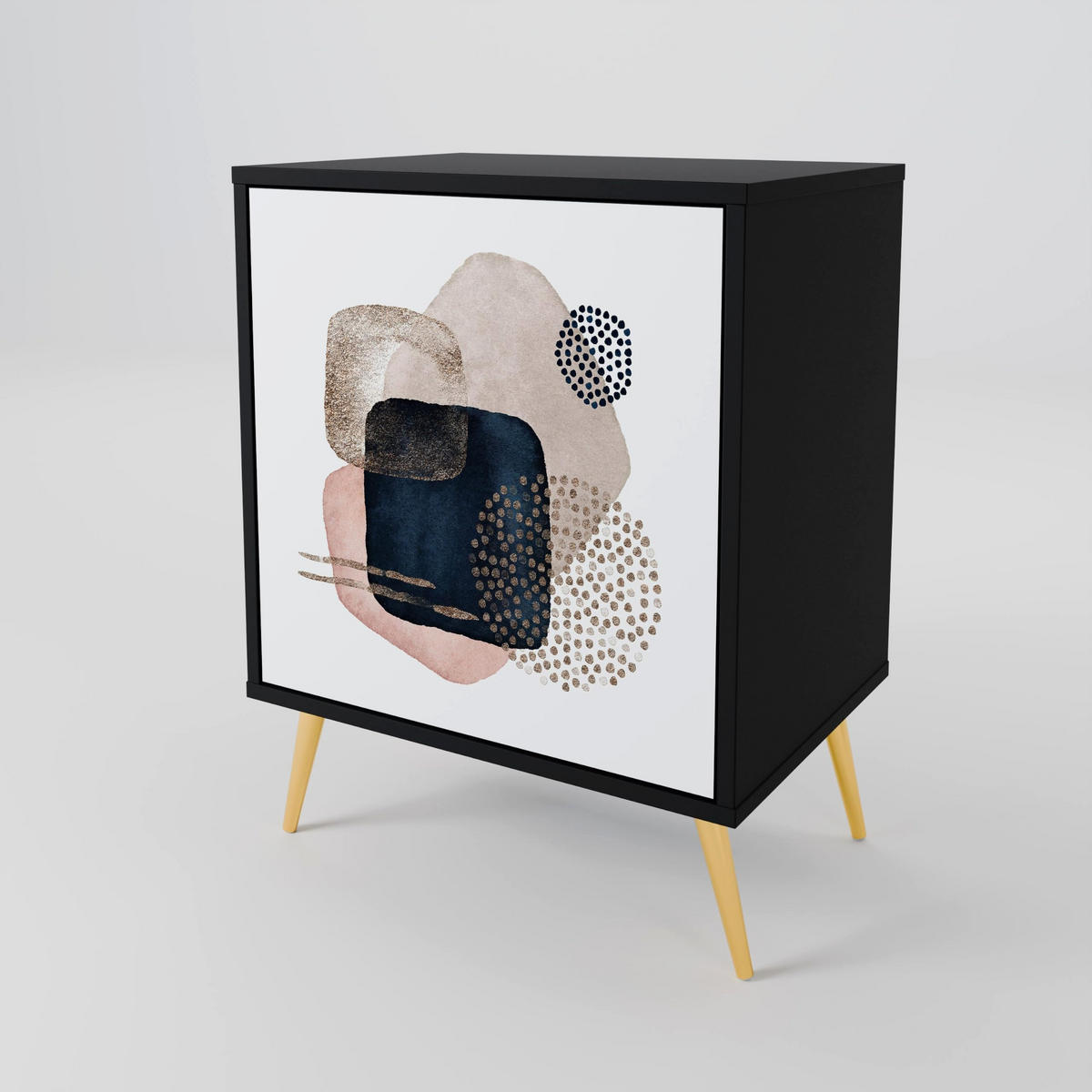 SIDEBOARD COLORFUL SHAPES, Schwarz, 57,5x42x67,5 cm, Schwarze Metall-Rahmenfüße - Multicolor/Schwarz, Holzwerkstoff/Metall (57.5/67.5/42cm) - SpaceRebels