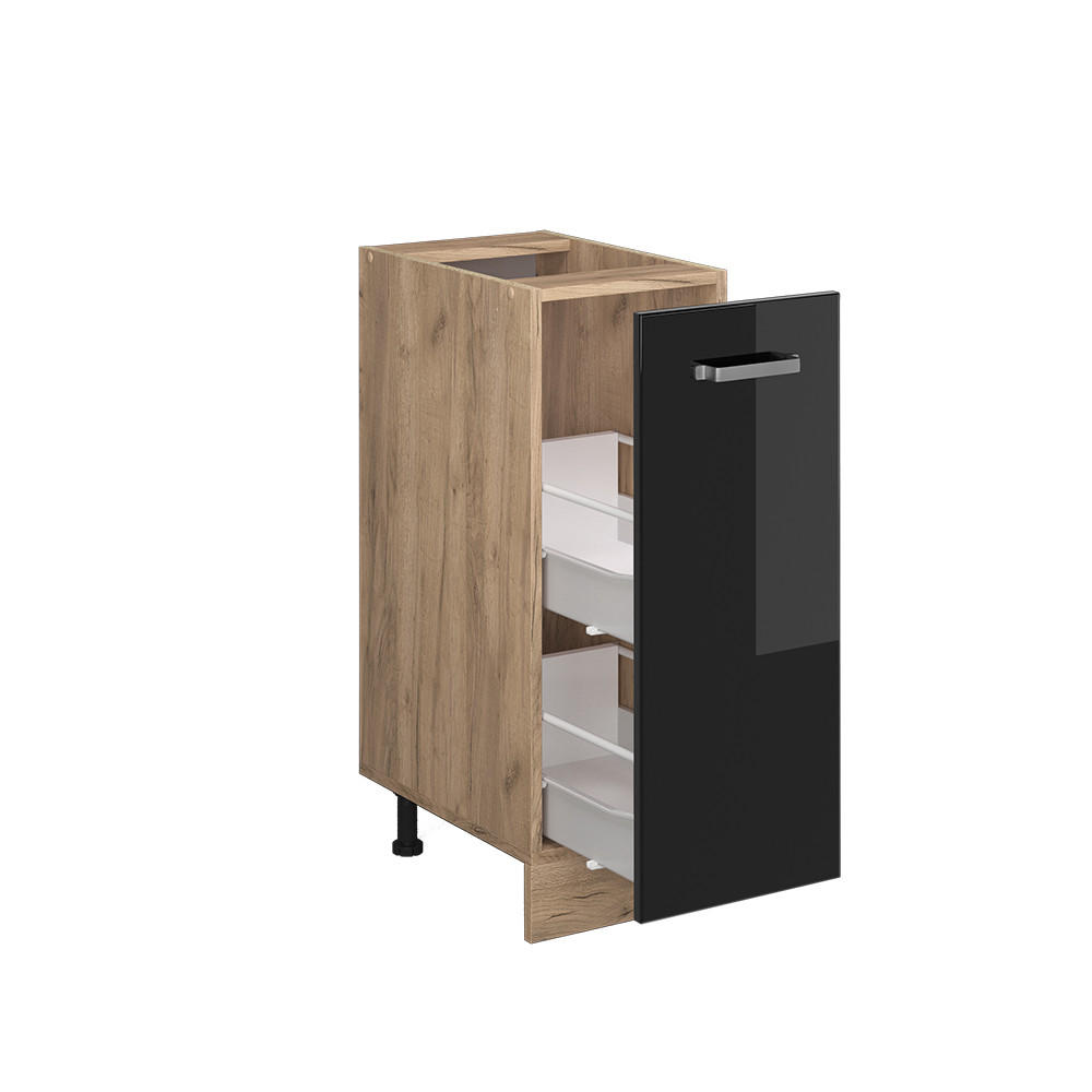 APOTHEKERSCHRANK R-Line Schwarz Hochglanz 30 cm ohne AP - Honigeiche/Schwarz Hochglanz, Holzwerkstoff (30/81.6/46cm) - Vicco
