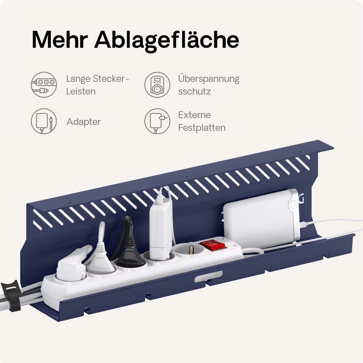 KABELKANAL Schreibtisch Blau, 2x43cm, Hochwertiger Stahl - Blau, Metall (43/12/10cm) - Desktronic