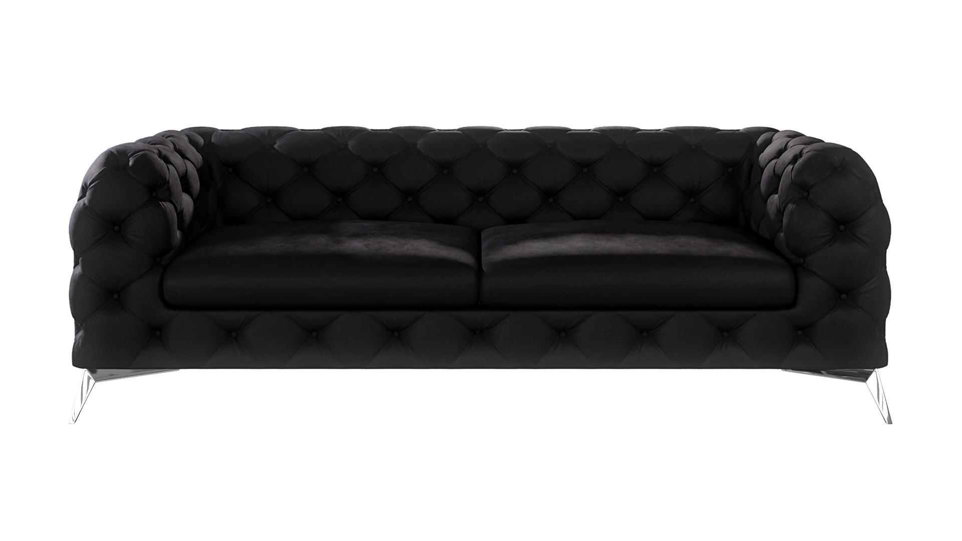 CHESTERFIELD-SOFA 3-Sitzer Laura Schwarz Samt - Silberfarben/Schwarz, Holz/Textil (225/75/100cm) - S-Style Möbel