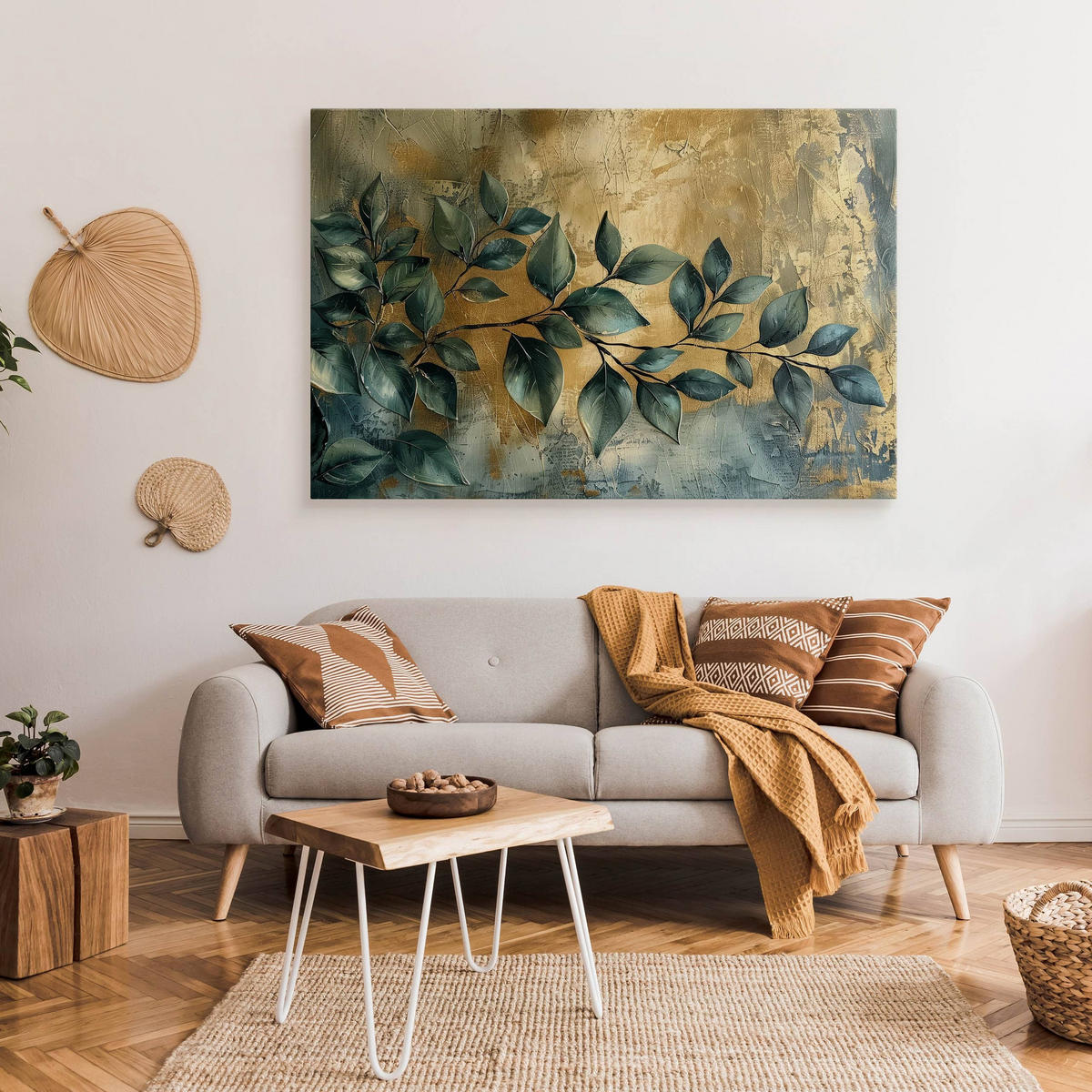 LEINWANDBILD Blätter Pflanzen Malarei Abstraktion 30x20 cm - Beige/Grau, Textil (30/20cm) - Muralo