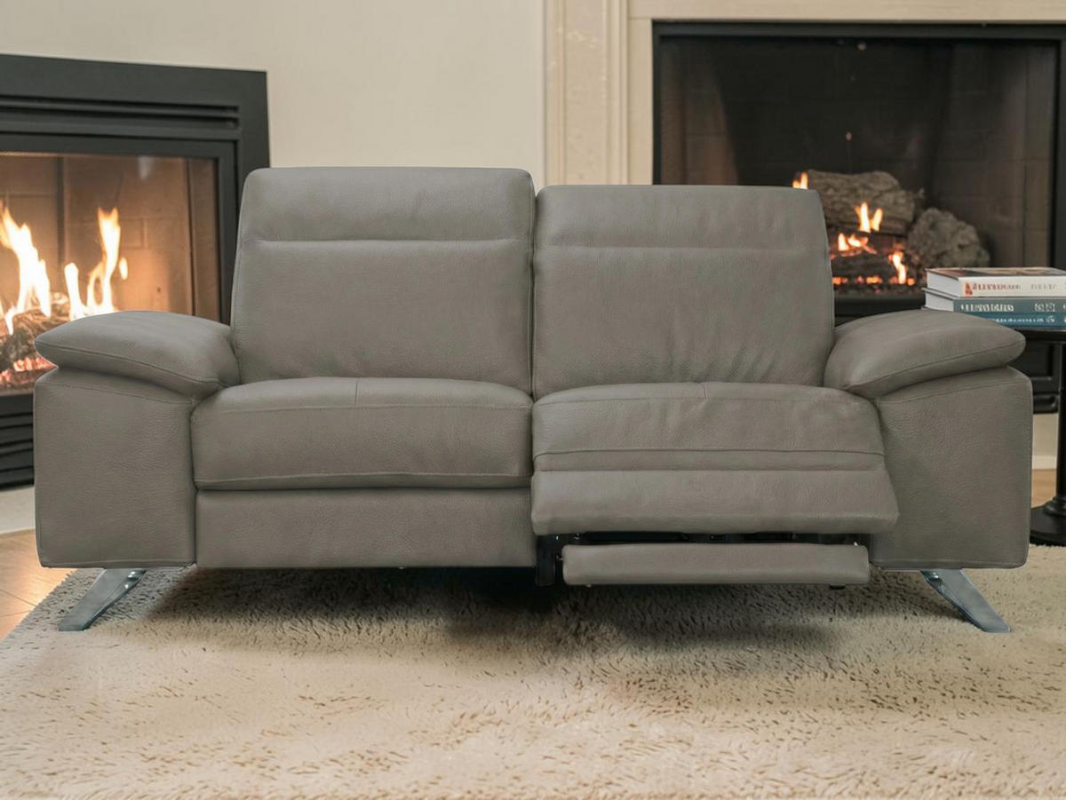2-SITZER Sofa Genius Echtleder mit 1 x Relaxfunktion Greige - Greige, Leder/Metall (180/80/104cm)