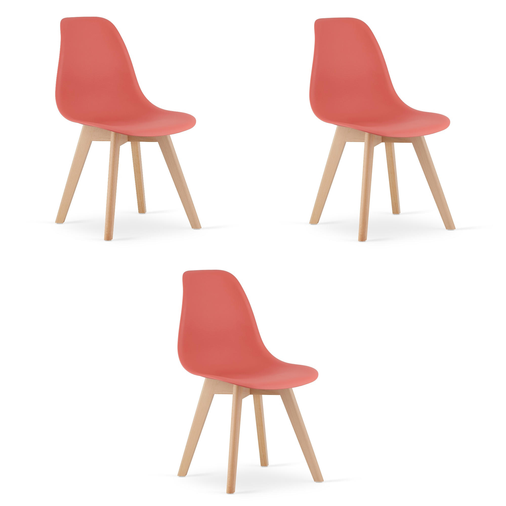 ESSZIMMERSTUHL 3-er Set KITO Zinnoberroter Sitz, natürliche Beine - Rot/Naturfarben, Kunststoff (46/80/54.5cm) - Valora