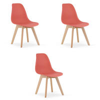 ESSZIMMERSTUHL 3-er Set KITO Zinnoberroter Sitz, natürliche Beine - Rot/Naturfarben, Kunststoff (46/80/54.5cm) - Valora