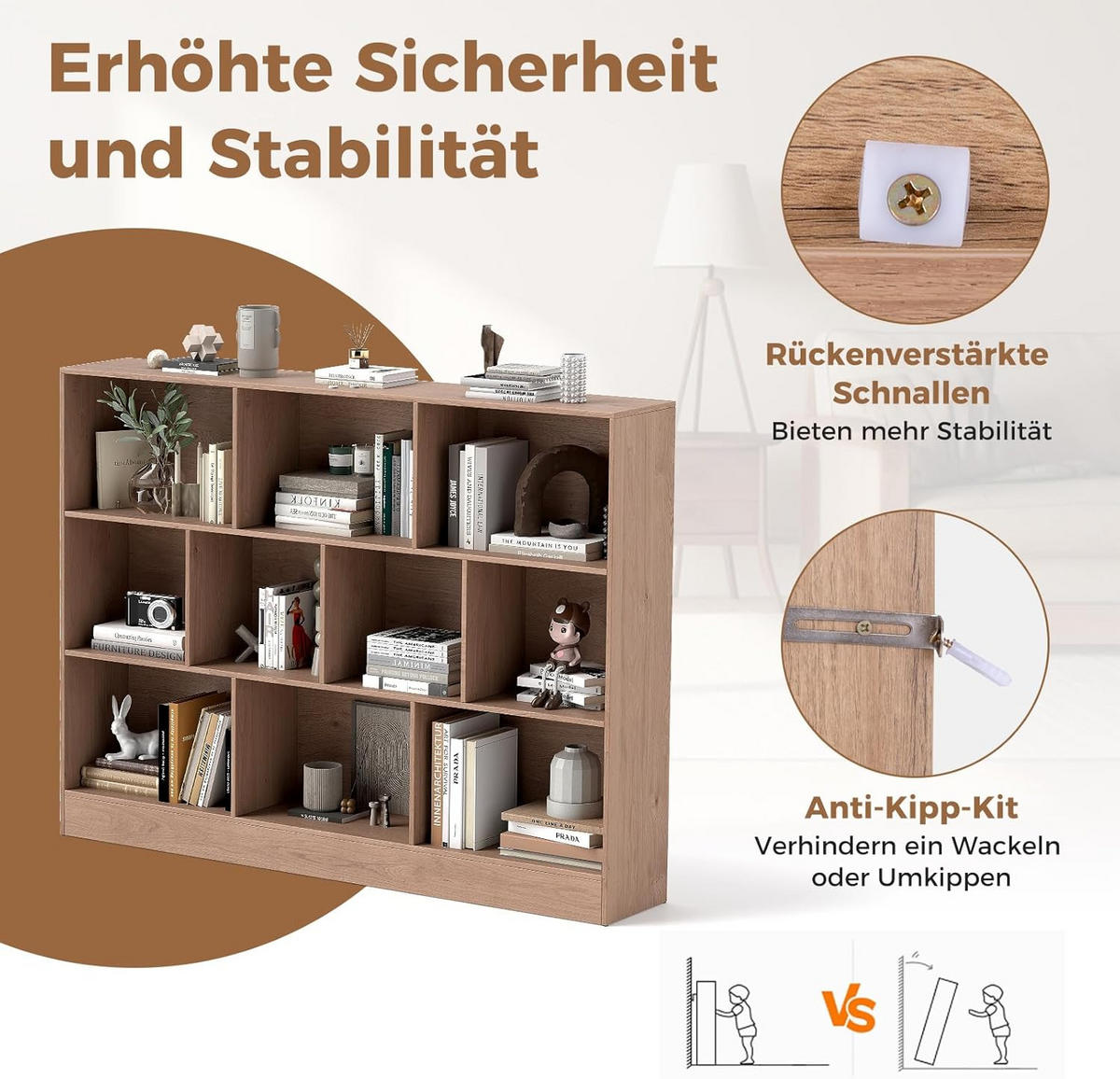 BÜCHERREGAL Braun - Braun, Holz (24/104/140cm) - COSTWAY