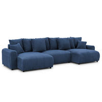 WOHNLANDSCHAFT Calma mit Schlaffunktion und Bettkasten im Bumpy-Design aus weichem Marineblau Plüschcord - Blau/Beige, Holz/Textil (336/88/140cm) - S-Style