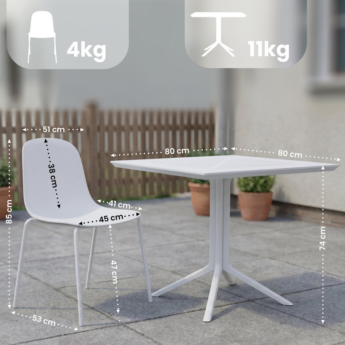 GARTENMÖBEL-SET Mara 4 Stühle 186x182x85cm Metall Weiß Balkonset - Weiß, Metall - DELUKE