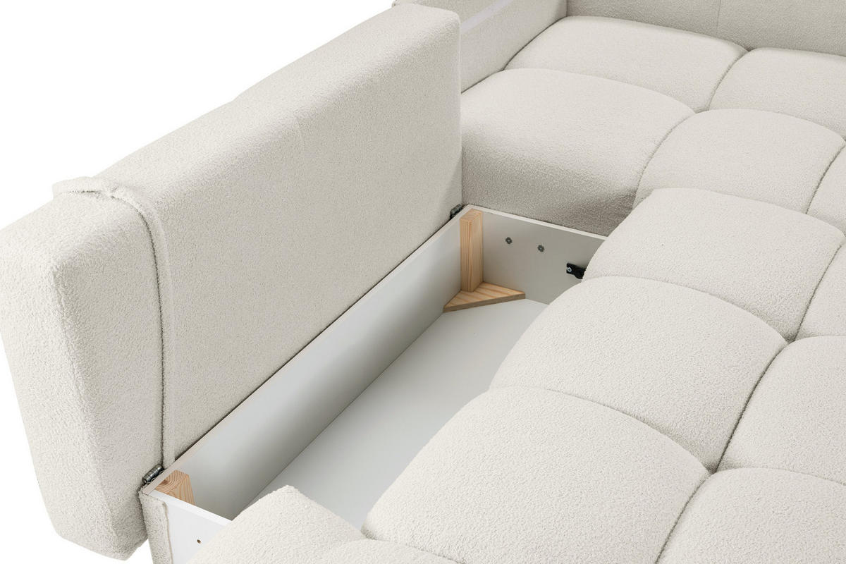 ECKSOFA DUCA L-S Creme Boucle-Stoff mit Schlaffunktion - Creme, Holz (266.5/266.5cm) - MASSENO