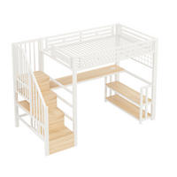 HOCHBETT 90/200 cm DE-04545, mit LED, Schreibtisch und Stauraum-Treppe in Schwarz - Weiß, Metall (90/200cm) - ComfortXL