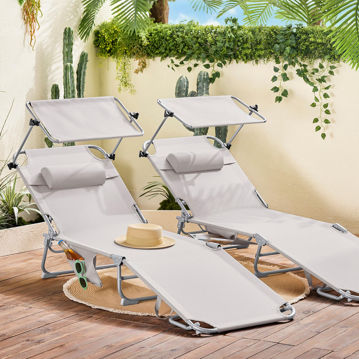 SONNENLIEGE 2er Set Beige - Beige, Textil/Metall (195/90/63cm) - SoBuy