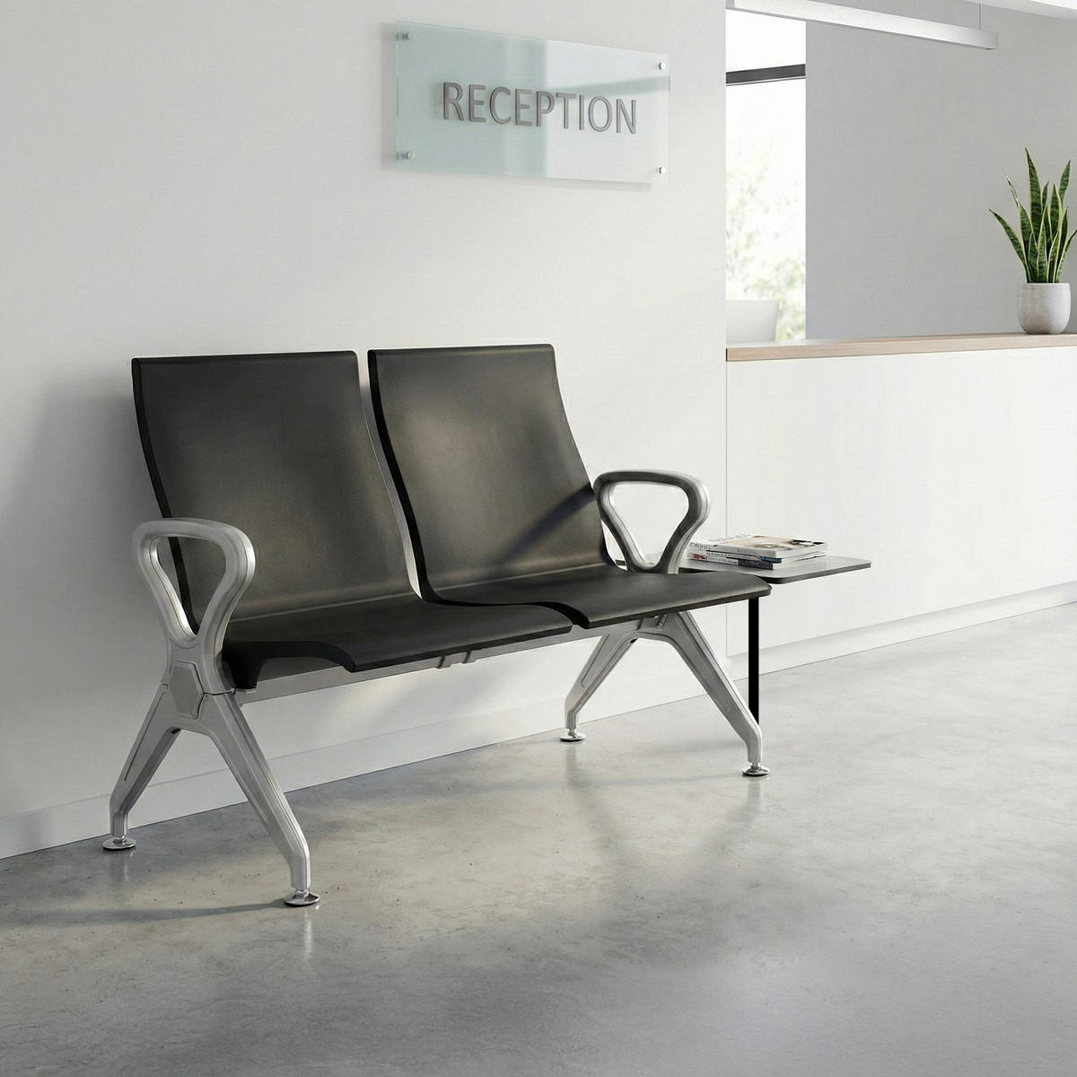 WARTEBANK Kunststoff Schwarz - Schwarz/Grau, Kunststoff/Metall (118/89/59cm) - CLP