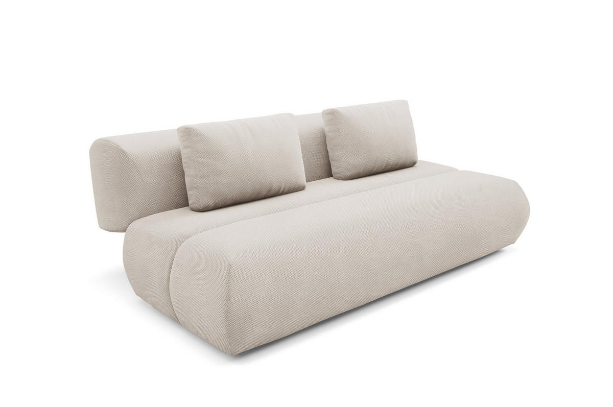 BETTSOFA ATOMO Beige Velours-Stoff mit Schlaffunktion - Beige, Holz (217/82/134cm) - MASSENO