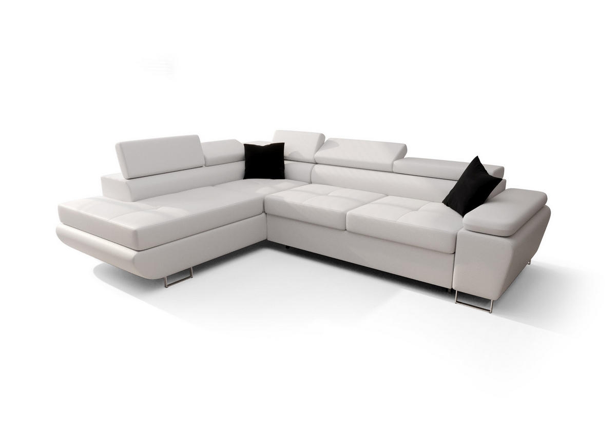 ECKSOFA KONGO RBN04, Eckcouch in L-Form mit Schlaffunktion, Farbe: Weiß, Kunstleder, Ottomane Links - Weiß, Textil (272/200cm) - O-Sofa