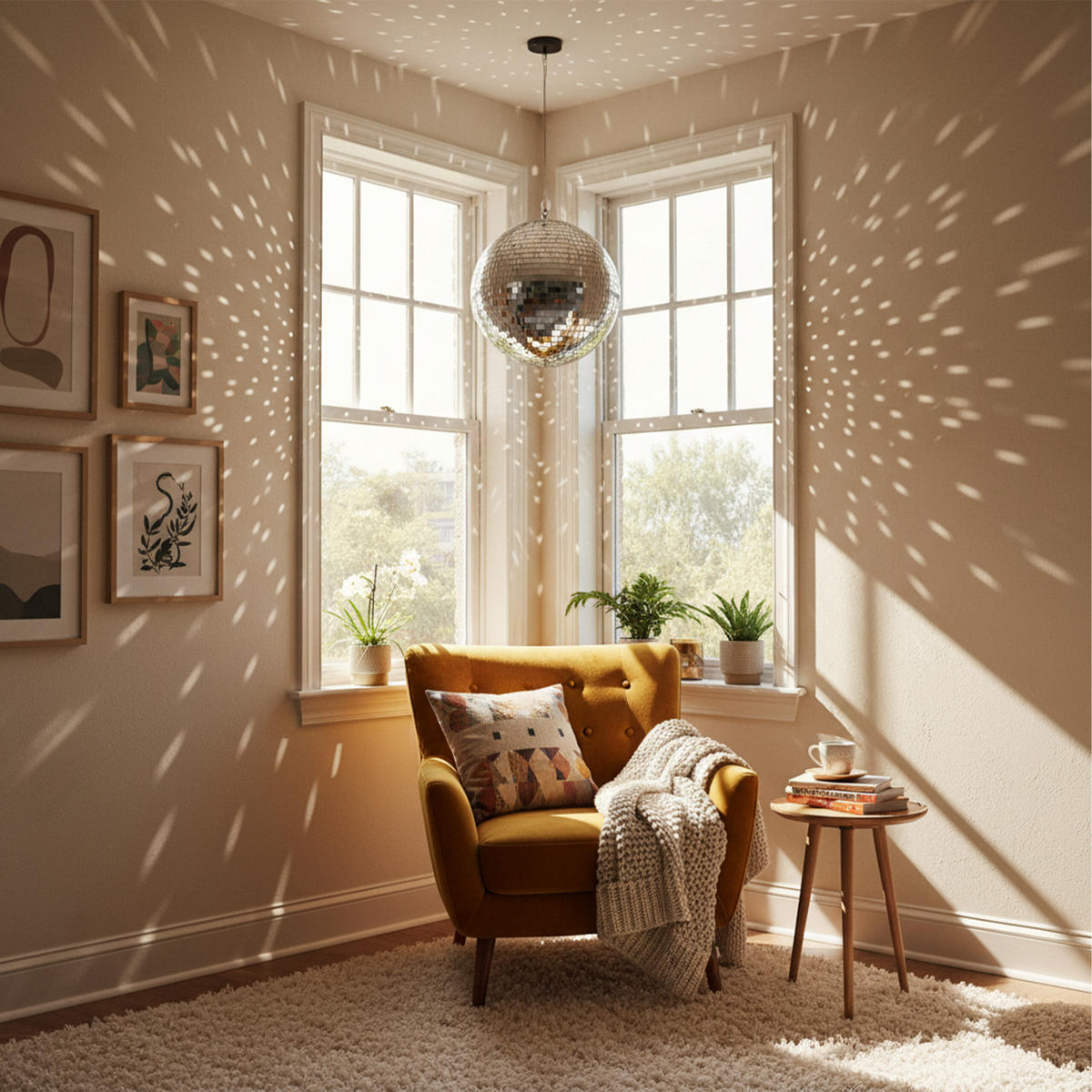 DISCOKUGEL - Beige, Glas/Textil (25/25/25cm) - Relaxdays