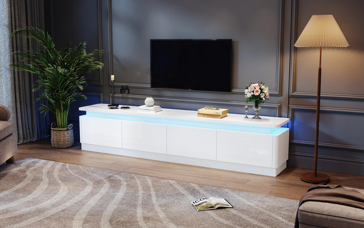 TV-SCHRANK mit 4 Schubladen, Hochglanz und dimmbarer LED 180/34/40 cm - Weiß, Holzwerkstoff (180/40/34cm) - Redom