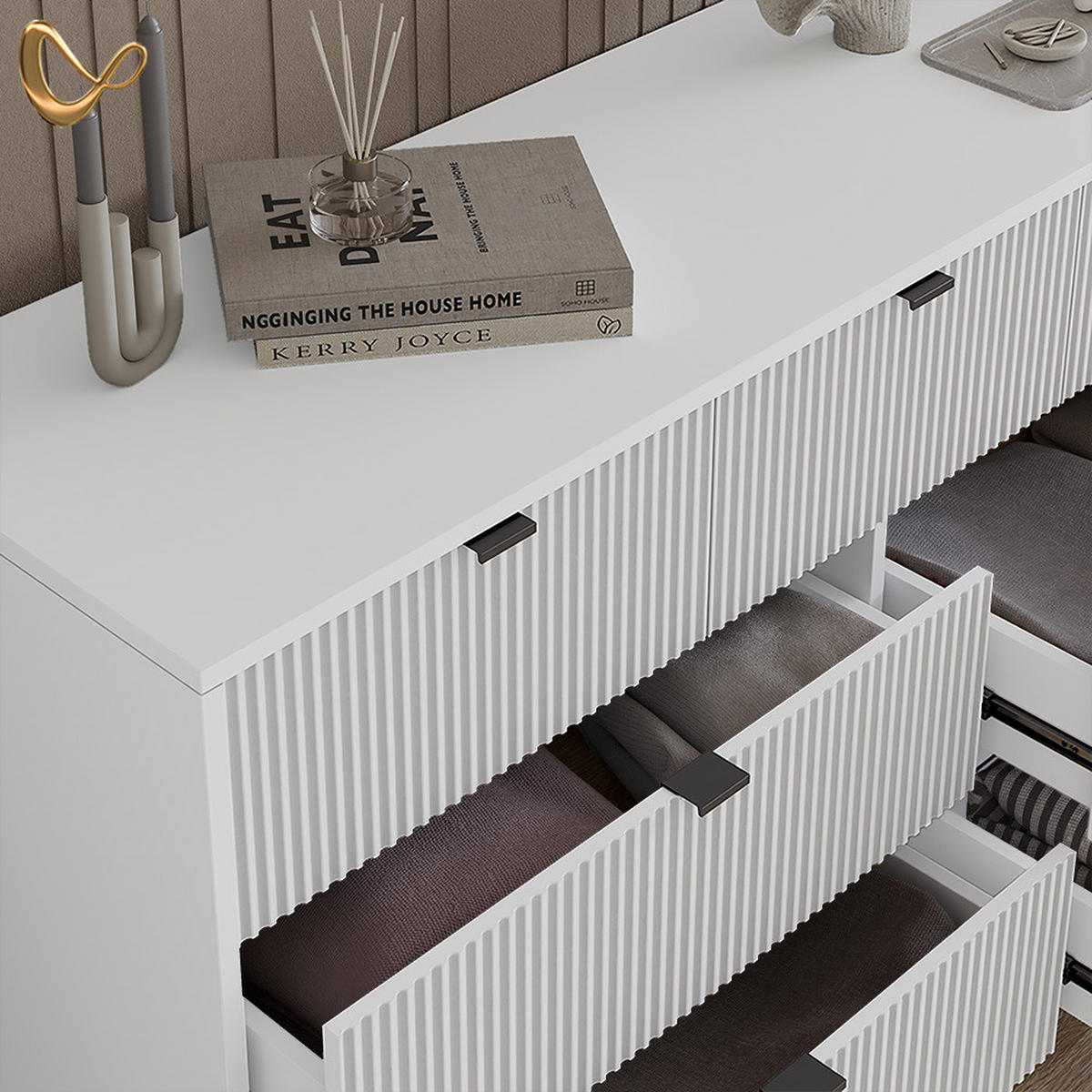 SIDEBOARD Aterno Weiß 42 x 81 cm mit 7 Schubladen - Weiß, Holzwerkstoff (42/81/140cm) - Livinity®